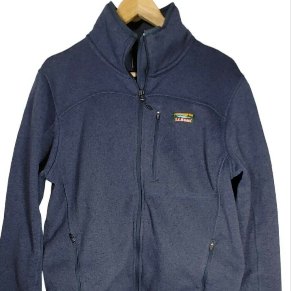 LL Bean Slightly Fitted Navy Full Zip Rugged Sweater Knit Mount Katahdin M Reg